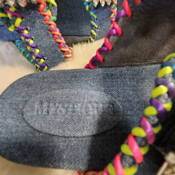 Mystique Luxury Denim Slides Sandals Crystal Buckle Size 8.5 (Fit 8-8.5) NWOB - Picture 13 of 13
